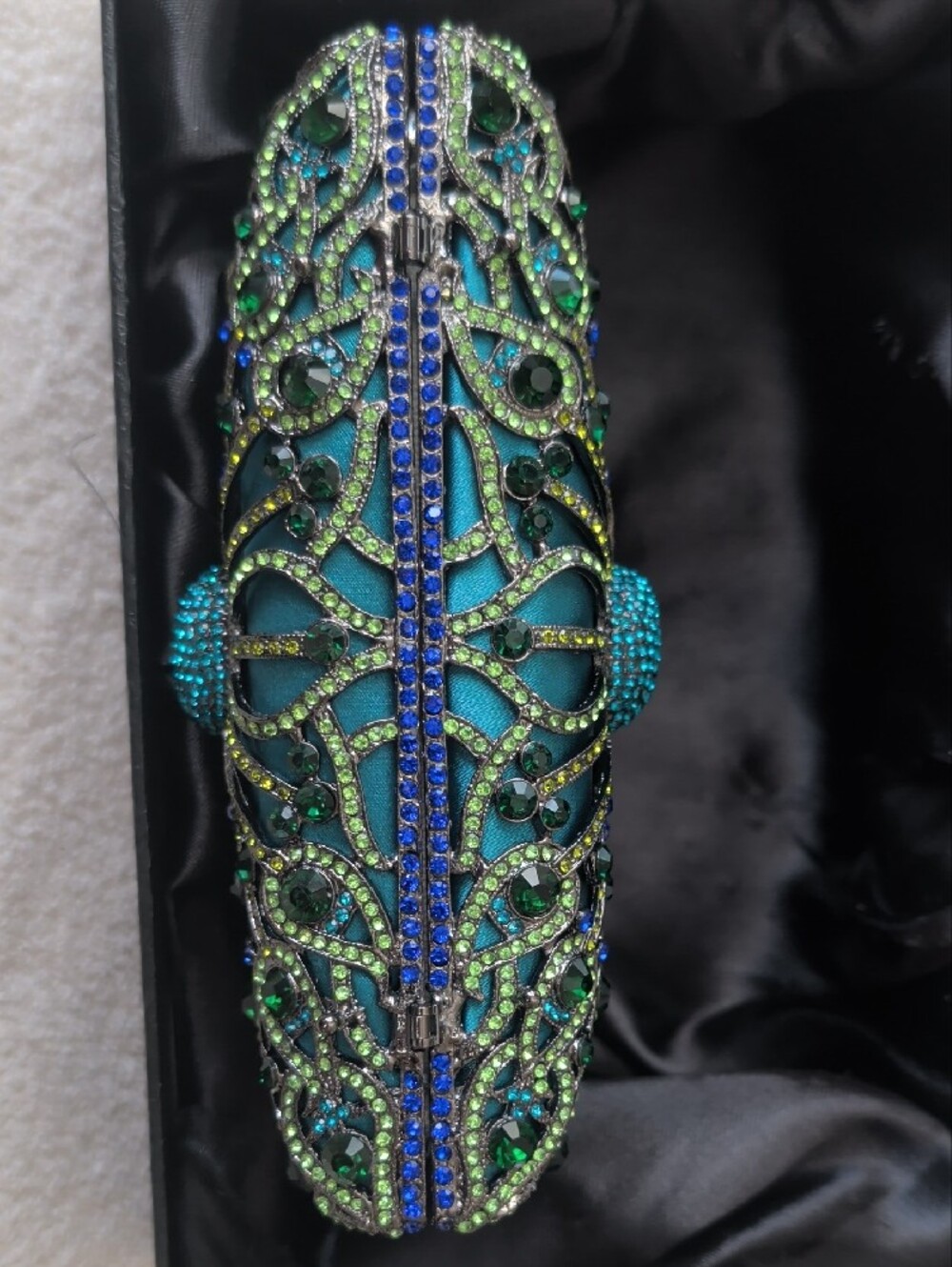 Natasha Couture Blue Peacock Crystal Rhinestone Evening Clutch Minaudière Bag - Picture 7 of 15